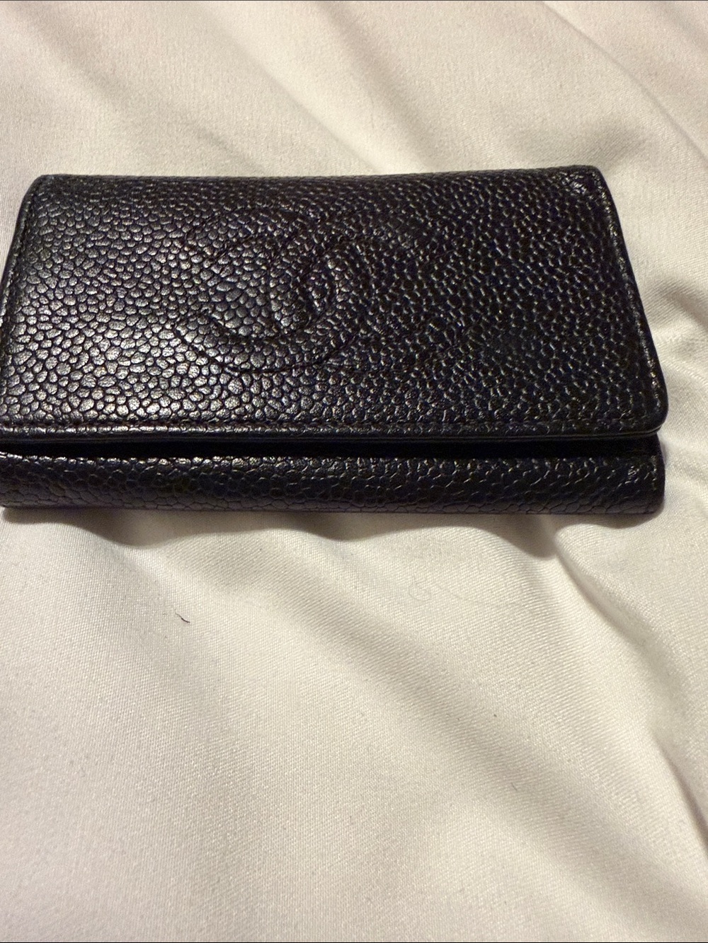 Vintage CHANEL Black Caviar Leather CC Key Holder Case